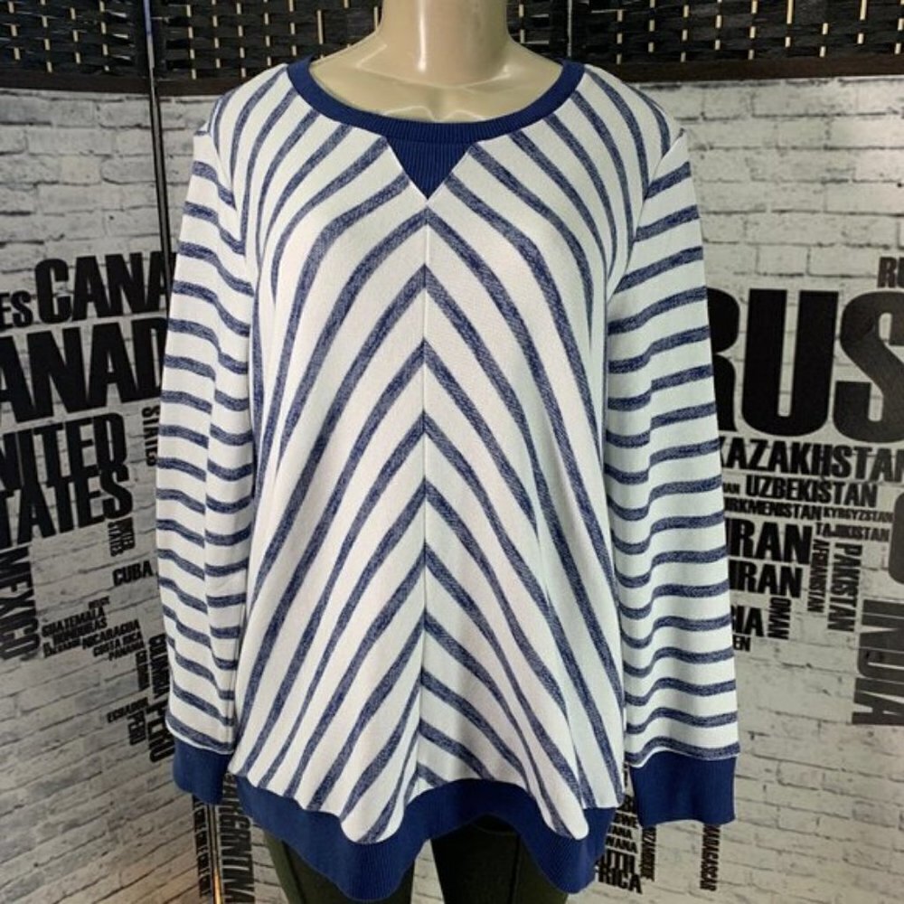Jones New York  Blue Diagonal Striped Top